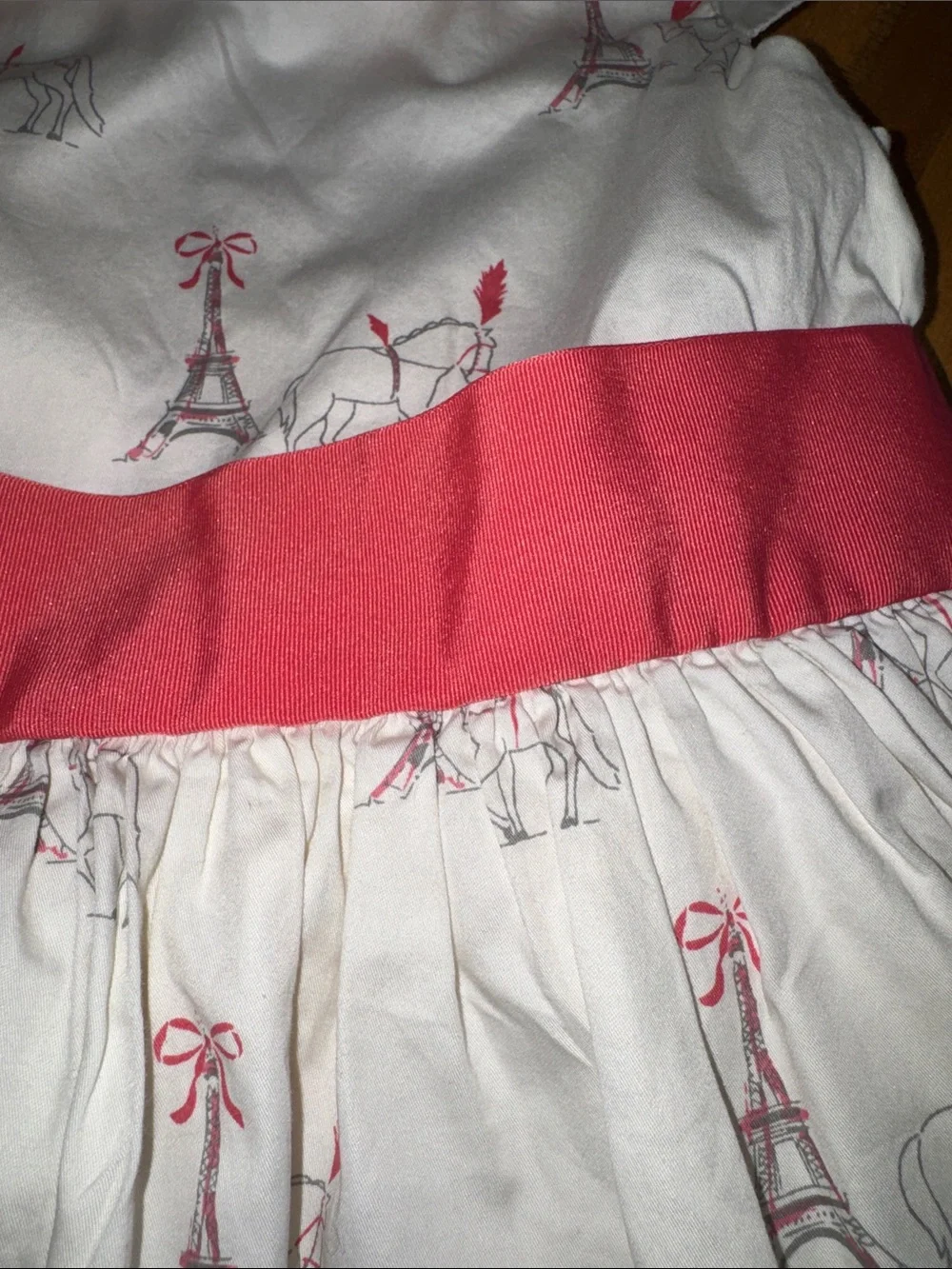 Janie and Jack White Dress with Pink Waistband and Eiffel Horse Print 4